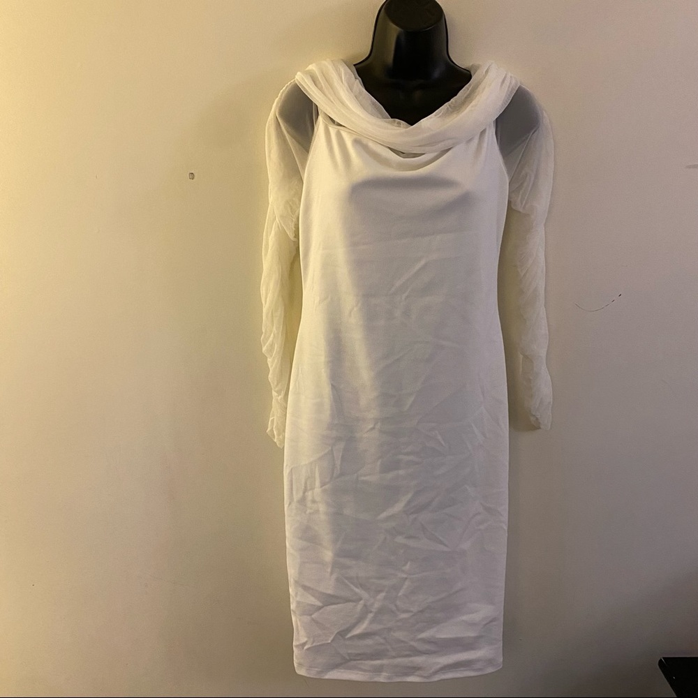 White Dress with attached silk scarf